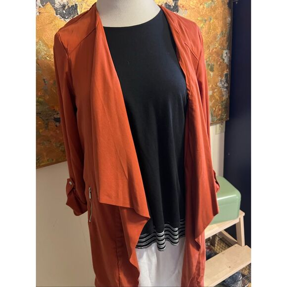 NWT Eliane Rose Burnt Orange Tencel Duster Asymmetrical Jacket XL - Picture 5 of 8
